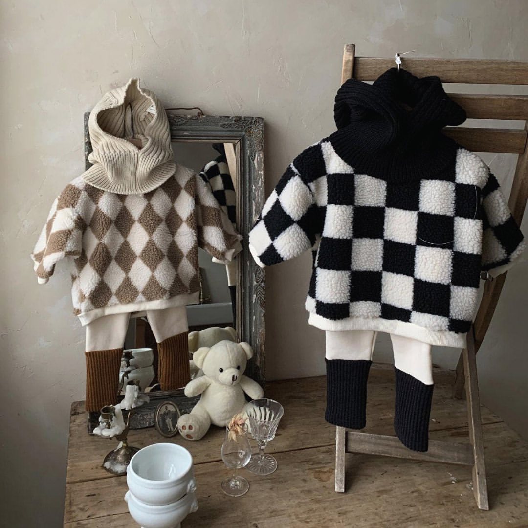 Black Chequer Fleece Pullover Joggers Set