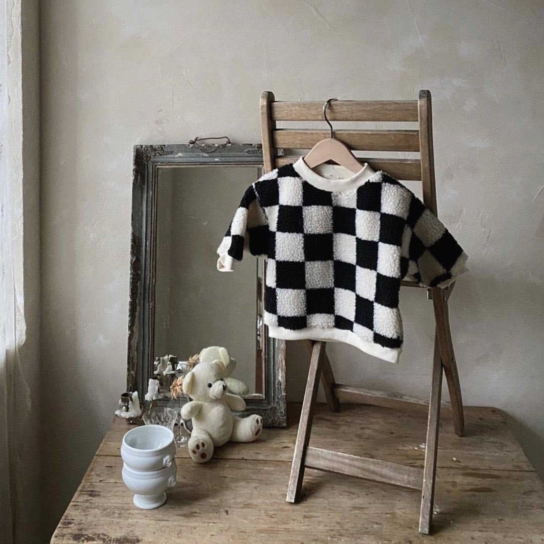 Black Chequer Fleece Pullover Joggers Set